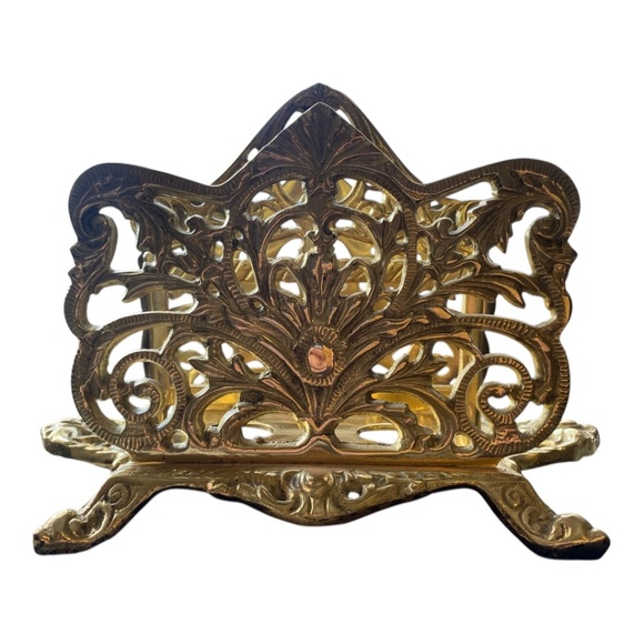 Vintage Brass footed ornate napkin/letter holder, desk organizer - Picture 7 of 16